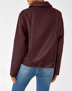 Femmes automne hiver surdimensionné moto manteau à manches longues bouton Faux cuir veste fermeture à glissière respirant Viscose Spandex - Product Image 2