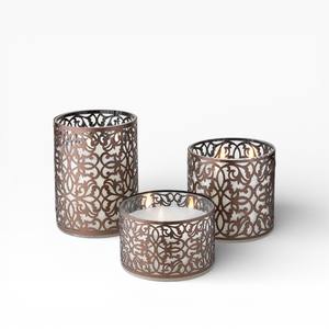 Set Of Three <b>Bronze</b> Finish Metal Votives <b>Candle</b> <b>Holders</b> With Elegant Scroll Cutwork Pattern - Product Image 1
