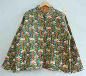 Veste pour femme à imprimé floral, veste matelassée en coton, veste en coton à manches longues, veste réversible, manteau de veste fait main à imprimé bloc - Product Image 1