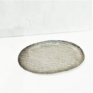Hammered & Polished Aluminium Oval Serving Tray Elegant Metal Tray for Coffee & <b>Tea</b> <b>Sets</b> - Product Image 1