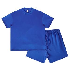 Conjunto de ropa deportiva de verano de estilo informal para hombre Top de manga corta y pantalones cortos deportivos con patrón sólido y logotipos - Product Image 3