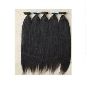 Extensiones de cabello humano liso indio virgen, cinta de Color Natural No. 1b, venta al por mayor, 100% - Product Image 1