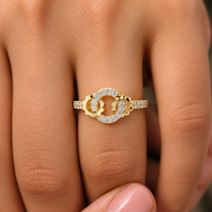 Cut Lab Grown 0.35 CTW Diamond Cluster Open <b>Circle</b> Minimalist <b>Ring</b> 14K Yellow Gold Color DEF VVS Pave Wedding Rhodium Plated - Product Image 2