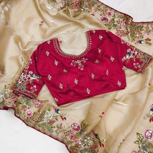 Blusa de Sari de Organza de Seda con Bordado Moderno Indio de Lujo para Niñas, Estilo Bollywood, para Fiestas y Bodas, Largo hasta el Suelo - Product Image 1