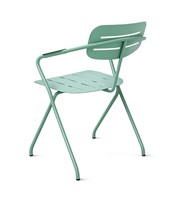 Chaise de jardin moderne en métal vert menthe avec accoudoirs, chaise d'appoint extérieure à lattes pour repas