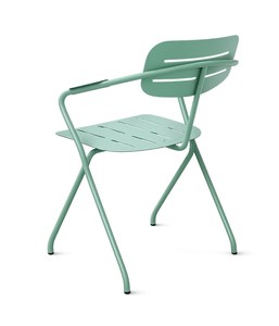 Chaise de jardin moderne en métal vert menthe avec accoudoirs, chaise d'appoint extérieure à lattes pour repas - Product Image 4