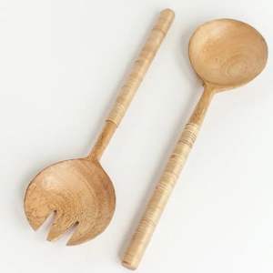 Ensemble de cuillère et de fourchette à salade en bois très vendu avec une petite poignée pour la vaisselle de cuisine, ensembles de serveurs à salade de table - Product Image 4