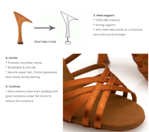 Chaussures de danse latine pour femmes audacieuses et élégantes, best-seller, BS 0173, qualité supérieure, tissu satiné, doublure en cuir véritable, talon moyen - Product Image 6