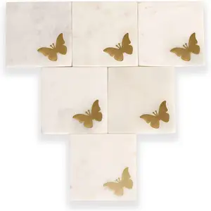 New look marble coaster brass butterfly design for tea cup and coffee mug coaster for top selling product