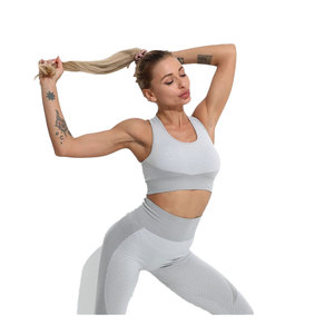 Ensemble de costumes de yoga à manches courtes sans couture pour femmes livraison directe ensembles de yoga fitness pour femmes - Product Image 5