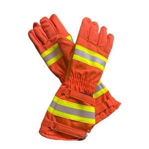 Guantes de seguridad de bombero de cuero de vaca, tira reflectante Flexible a prueba de fuego, duradero, transpirable, puño largo para rescate de incendios forestales - Product Image 3