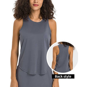 Top sin mangas con cuello redondo para mujer, de tenis de secado rápido para Yoga Camiseta holgada, Camiseta deportiva para Fitness, Camiseta corta sin mangas individual, chaleco de Yoga OEM personalizado - Product Image 3