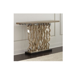 Mesa de consola de regalo de boda para el hogar, Base de latón de Metal pulido dorado decorativo, mesa de consola de sala de estar de acero de Color negro - Product Image 4