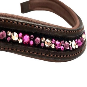 Ustom-banda de cuero para cejas de caballo hecha a mano, elegante banda decorada con cristales multicolor Bling & Cow acolchado suave - Product Image 2