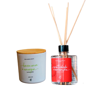 Set Aromatique-Diffuseur avec Bâtonnets 400ml-Parfum Cerise et Noisette + Bougie Parfumée Pot Blanc 200g-Citronnelle - Product Image 1