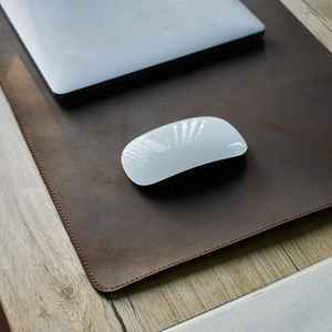 Computer Laptop Mouse Pad Leather Office Women <b>Large</b> Minimalist Desk Mat Handmade Mouse pad Leather Black - Product Image 5