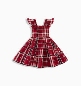 Vestido Rojo para Niñas, Estilo Línea A, Transpirable, de Poliéster, Largo hasta la Rodilla, con Mangas Regulares y Falda con Volantes en Capas, Estilo Adorable - Product Image 1
