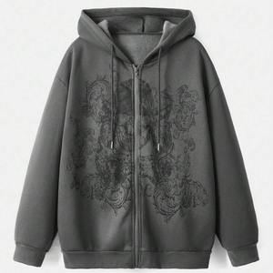 Custom Skull Graphic Zip up Cordón Térmico 100% Algodón Sudaderas con capucha de lana para hombre con la mejor calidad básica de algodón mezclado - Product Image 1