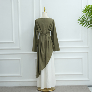 Haut asymétrique é<span class=keywords><strong>l</strong></span>égant en tissu mélangé <span class=keywords><strong>de</strong></span> coton et <span class=keywords><strong>de</strong></span> lin et jupe Maxi ensemble <span class=keywords><strong>de</strong></span> deux pièces <span class=keywords><strong>tenue</strong></span> islamique vêtements modestes vêtements pour femmes - Product Image 5