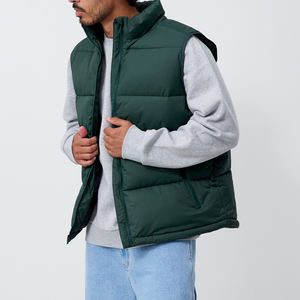 Venta caliente de encargo de los hombres de lona de la burbuja del chaleco del cuello del soporte logotipo frontal sin mangas de invierno cálido servicio del OEM - Product Image 2