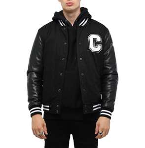 Chaqueta Universitaria con Cuerpo de Lana y Mangas de Cuero Bordadas, Chaqueta Estilo Béisbol Personalizada para Hombre - Product Image 1