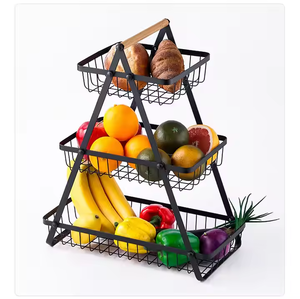 Panier à fruits et légumes multifonctionnel en métal avec poignée pour la cuisine Panier à fruits à 2/3 niveaux Support pour aliments et légumes - Product Image 3
