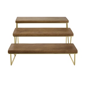 3-Tier Dark Brown Mango <b>Wood</b> <b>Cupcake</b> <b>Stand</b> Brass Metal Frame Multi-Functional Cake Appetizer Serving for Graduation New Year - Product Image 1