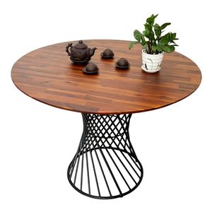 CBBA110 Modern 1m <b>Round</b> <b>Dining</b> <b>Table</b> with <b>4</b> Leather Chairs MDF Wood Style Home Furniture <b>for</b> Living Room Bedroom or Bathroom - Product Image 2