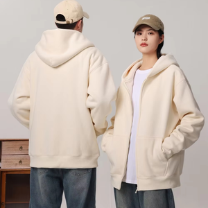 Sweats à capuche personnalisés à fermeture éclair complète en molleton lourd 500 g/m² pour hommes et femmes Sweats à capuche épais d'hiver avec matériau lavé de style hip-hop - Product Image 1