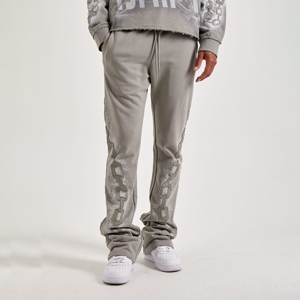 Pantalons de survêtement pour hommes, style décontracté, taille mi-haute, coupe ample, jambe droite, style empilé, style sport, ample, 100% coton, sur mesure, OEM - Product Image 1