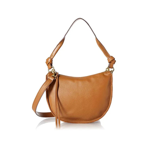 Bolso de Hombro de Media Luna de Cuero Genuino para Mujer, Cierre Clásico con Solapa, Bolso de Mano Duradero para Uso Diario, Color Bronceado, Correa Única - Product Image 1