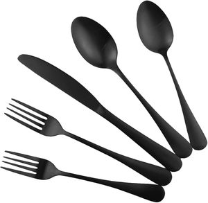 ชุดช้อนส้อมมีดส้อมเครื่องใช้บนโต๊ะอาหารทำจากโลหะสีดำด้ามกว้างทำจากเหล็กเคลือบเงาสำหรับร้านอาหารเครื่องครัวขัดเงา - Product Image 2