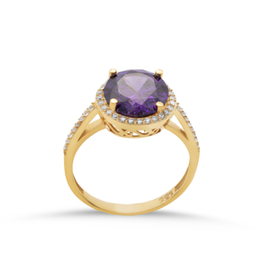 Bague en argent sterling 925 avec pierre en améthyste de forme ronde, design en grappe, fabrication artisanale turque, vente en gros - Product Image 1