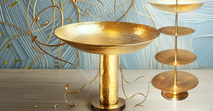 Support à gâteau en laiton martelé à trois niveaux avec plaque pour mariages pour gâteaux Desserts Fruits Bonbons Buffet Présentoirs - Product Image 6