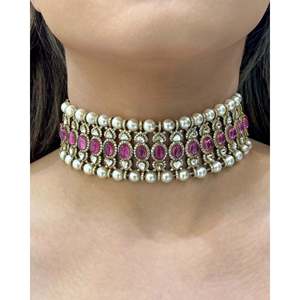 Rose Gold Pearl and Diamond Choker Necklace Wedding <b>Gift</b> Chain - Product Image 2