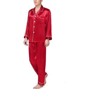 Conjunto de pijama clásico de manga larga para hombre de fibra de bambú transpirable con botones de seda satinada - Product Image 3