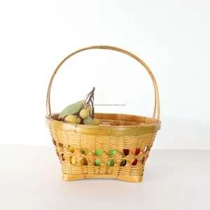 Natural Bamboo Storage <b>Basket</b> with Handles Fruit <b>Basket</b> <b>Shelf</b> Rack <b>for</b> Home Kitchen Vietnamese Supplier - Product Image 2