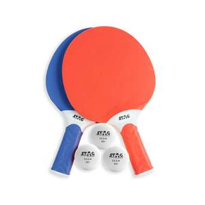 Ensemble de raquettes de tennis de table St Iconic avec 3 balles, design en plastique rouge et bleu, poignée confortable, réglage à 9 angles pour l'entraînement familial - Product Image 1