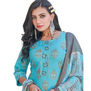 Liva Approved Heavy Rayon Embroidered <b>Kurti</b> with Lace Work Nazmini Dupatta Palazzo-Indian & Pakistani Clothing - Product Image 1