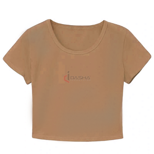 Camiseta holgada ecológica para mujer, Top corto anticontracción con logotipo personalizado, cuello redondo, ropa de calle y gimnasio, transpirable, estampado en blanco - Product Image 6