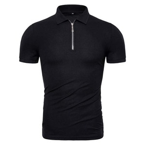 Media cremallera de manga corta para hombre, polos de algodón de talla grande, tela transpirable, estampado bordado personalizado, ropa informal, OEM - Product Image 1