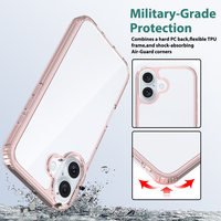 Étui de protection pour téléphone en matériau composite hybride TPU+PC haute transparence, anti-chute, résistant aux chocs, pour 16 Pro/Pro Max/Plus