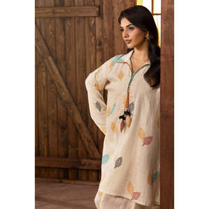 Conjunto de 2 Piezas, Camisa y Pantalón Estampados Jacquard Slub Khaddar, Estilo Casual para Primavera/Verano-SCT-52002 - Product Image 3