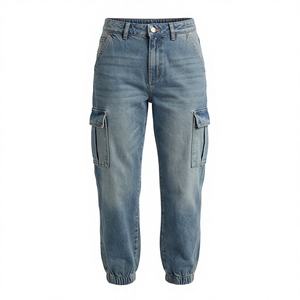 Pantalons décontractés pour femmes à taille haute, classiques, en jean droit, pantalons cargo, couleur personnalisée, coton respirant, streetwear - Product Image 1