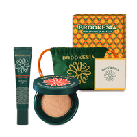 Coffret Cadeau Brookesia : Coussin Mat 12g + Base de Teint Solaire 45ml, Édition Limitée avec Pochette Verte et Coaster, Pour Tous Types de Peau