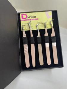 Pince à épiler d'extension de cils rose beige avec logo personnalisé vente en gros d'extensions de cils méga volume en acier durable ensemble de pinces à épiler - Product Image 2