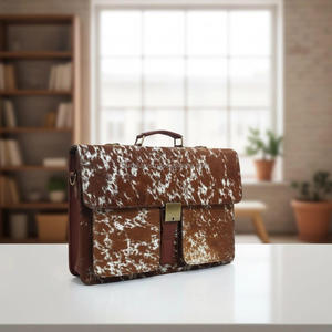 Sac bandoulière en cuir véritable avec fourrure de vache véritable pour homme, élégant porte-documents professionnel personnalisé LHLB-0008 - Product Image 6