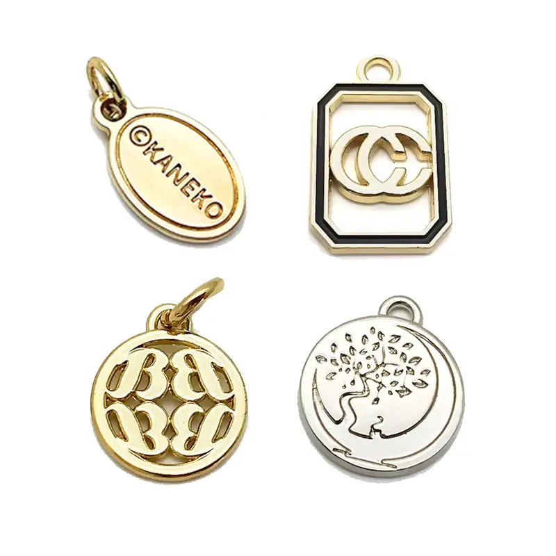 custom stainless steel designer name logo engraved charms metal jewelry tag pendant for diy bracelet