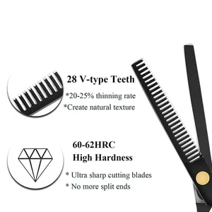 Kit de coiffure pour barbier ensemble de ciseaux en acier noir pointu pour une utilisation en salon Razer peigne amincissant et coupant inclus - Product Image 4