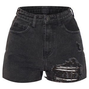 Shorts de mezclilla azul de cintura alta para hombre, casuales, de algodón lavado, estilo con botones. - Product Image 1